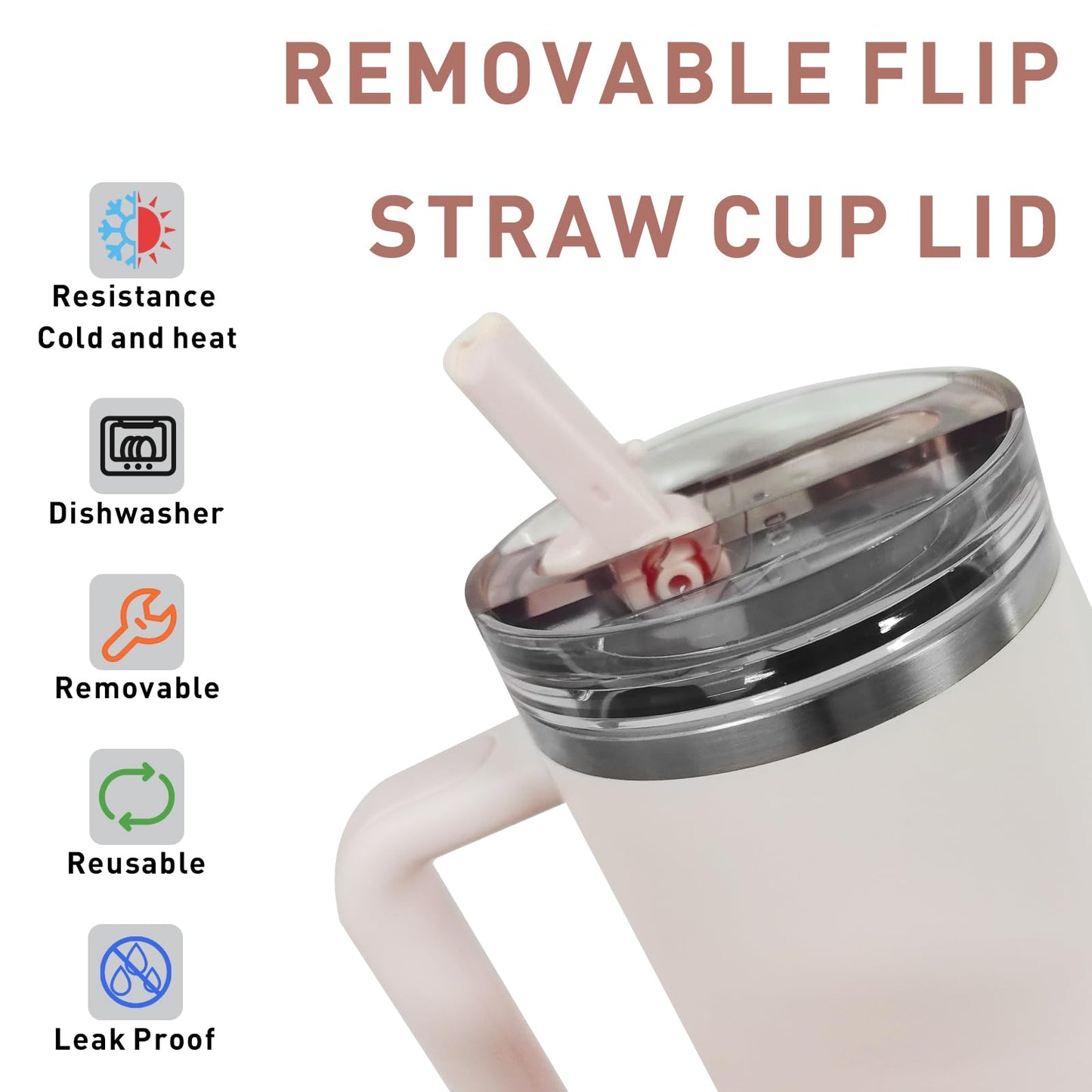 40oz Tumbler Flip Straw Lid for Stanley, Leakproof Detachable Reusable Cup Cover for Office, Gym, Outdoor (Pink)