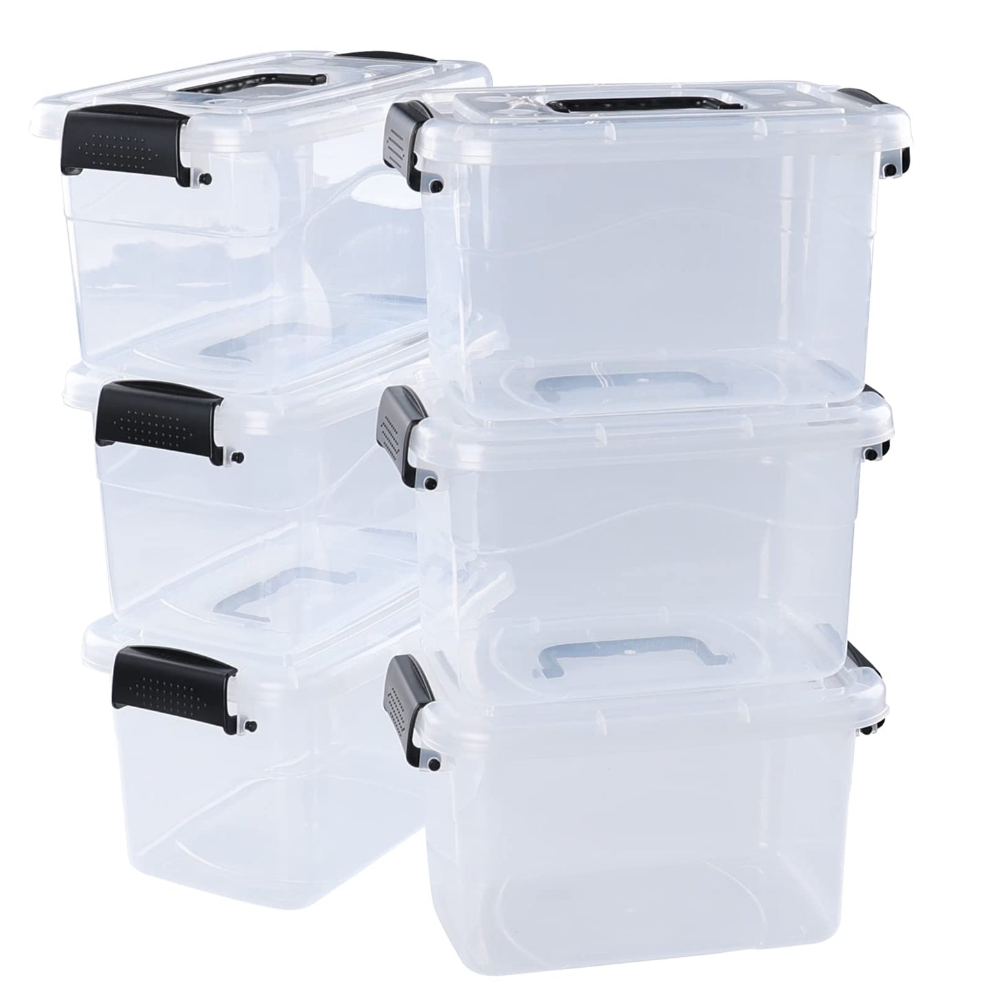 Hespama 6 Packs 6 Quart Lidded Storage Bin, Small Latch Container Box