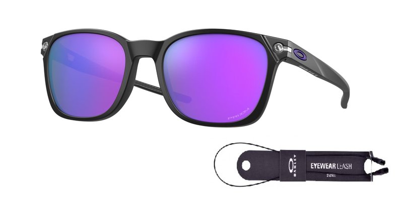 OAKLEY Ojector OO9018 901803 55MM Matte Black/Prizm Violet Rectangular Sunglasses for Men+ Bundle Accessory Leash Kit, Microfiber Pouch
