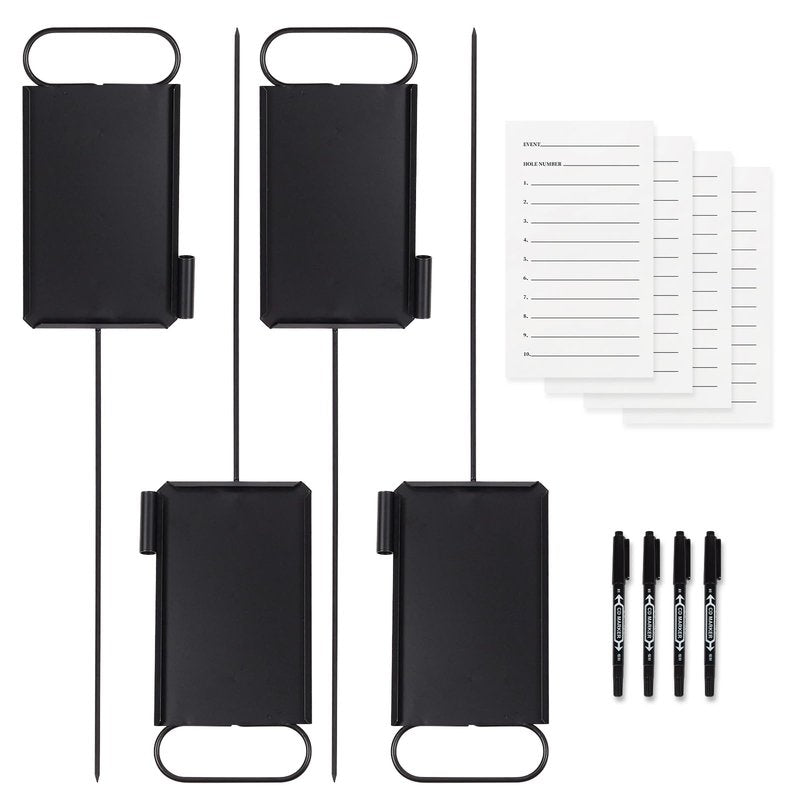 Niyanghome 4 Pcs Closest to The Pin Marker - Golf Metal Proximity Marker with 50 Sheets Cards and 4 Pens, Stainless Steel Golf Marker Golf Signs for Long Drive Putting Competition