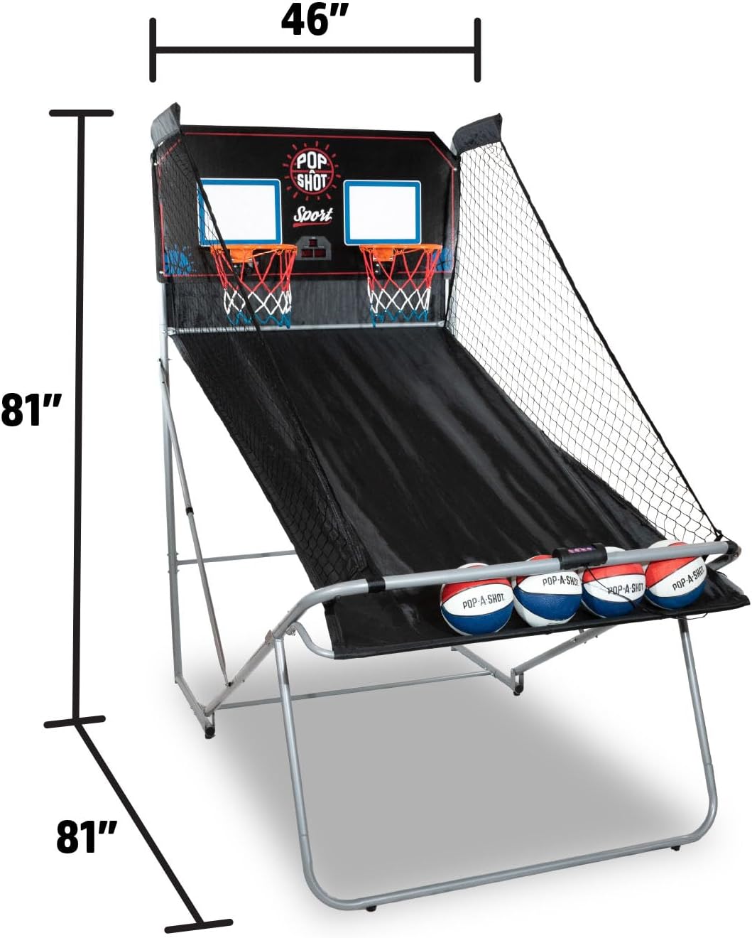 Pop-A-Shot Dual Shot Sport - Arcade Basketball Game with 10 Game Modes & 4 Balls | Foldable Design for Easy Storage