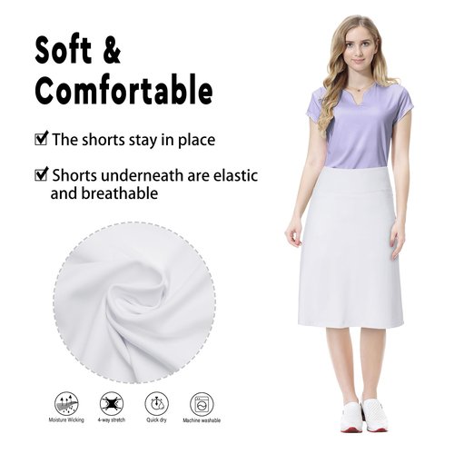 Women's Midi Length Skorts Skirts with 3 Pockets Modest Skirts Women's 24" Knee Length Skort Allwhite S