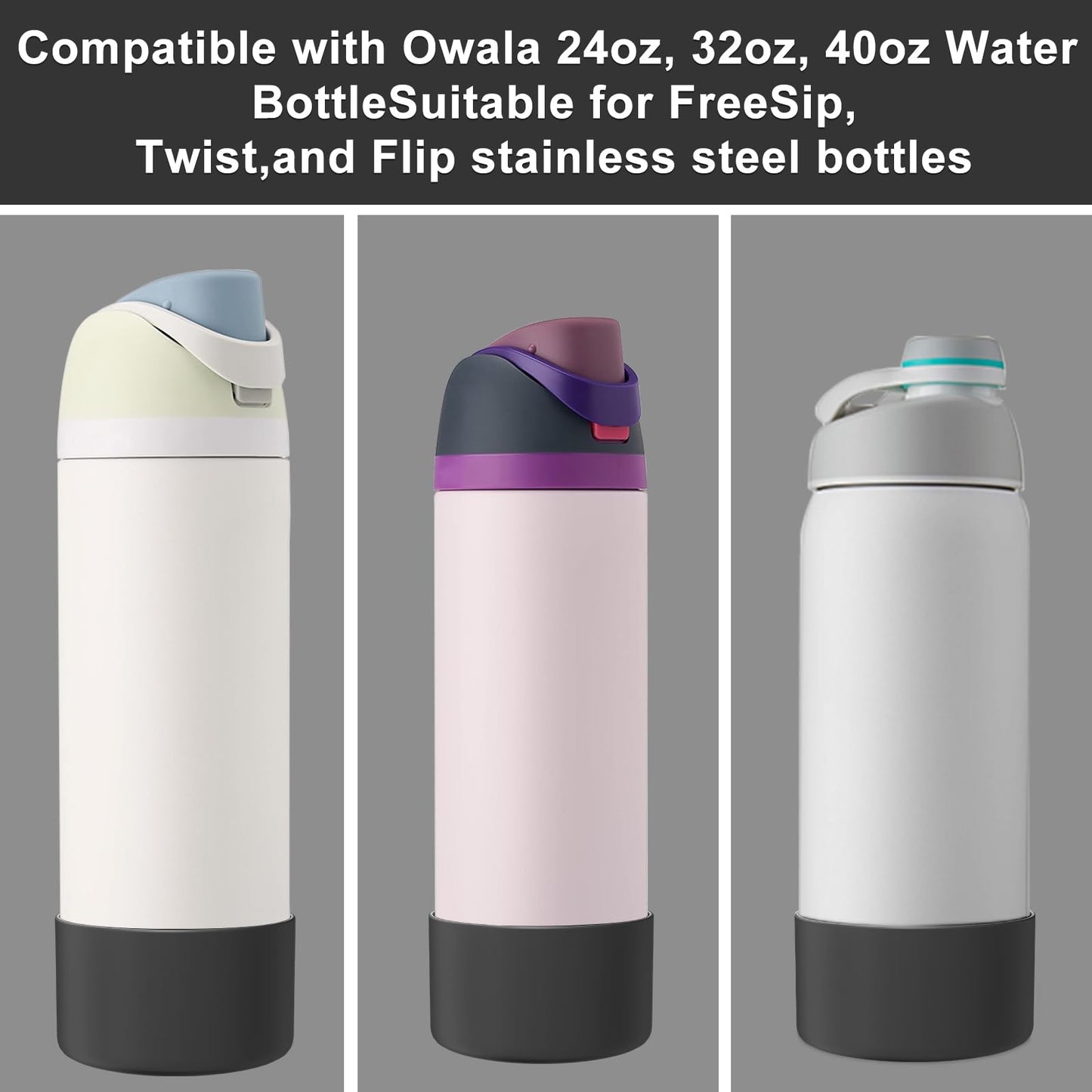 Silicone Boot for Owala Water Bottle 32 oz, Anti-Slip Protective Sleeve for FreeSip/Twist/Flip Water Bottles, BPA Free, Bottom Bumper Cover Protects water bottles from scratches (Black, 32oz)