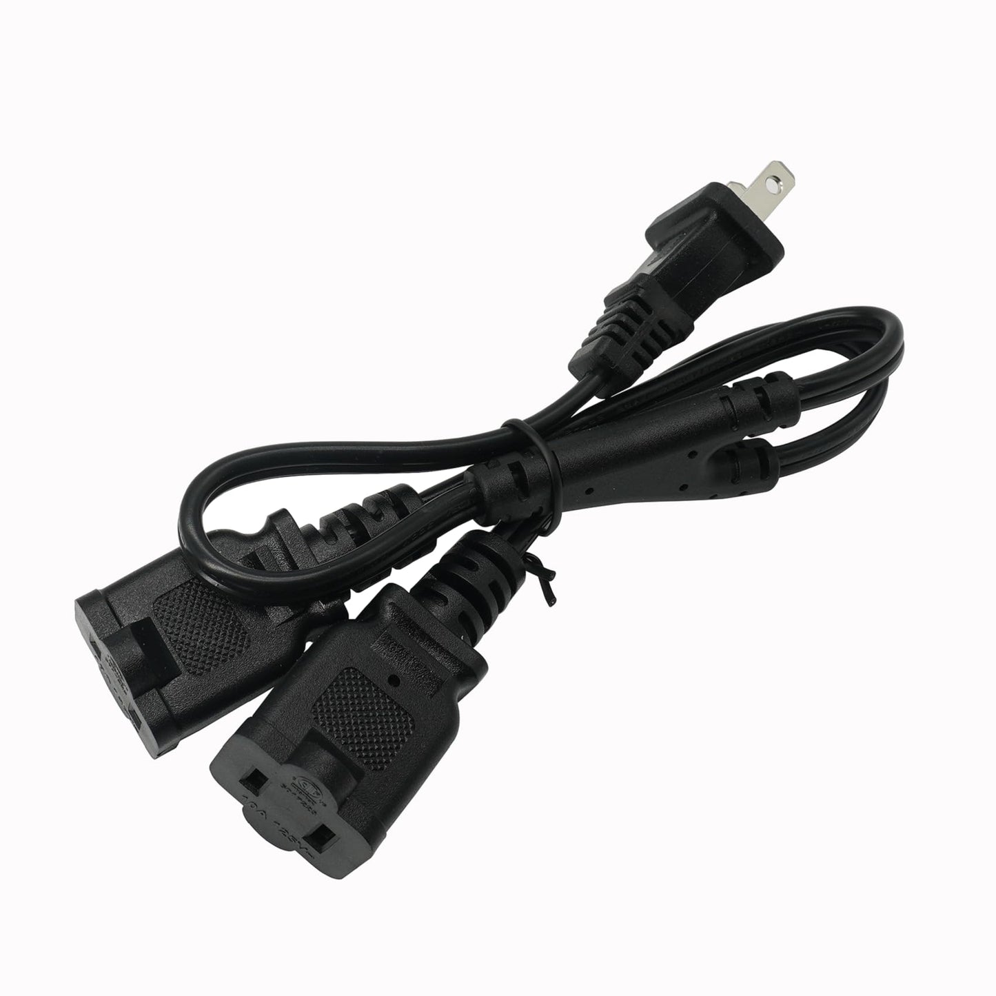 2 Prong 1 to 2 Extension Cord, 2 Way Indoor Power Cable Outlet Saver Splitter, Male to Female Y Splitter, 18 Gauge Wire, 10 A 125 V 1.5 Feet Black