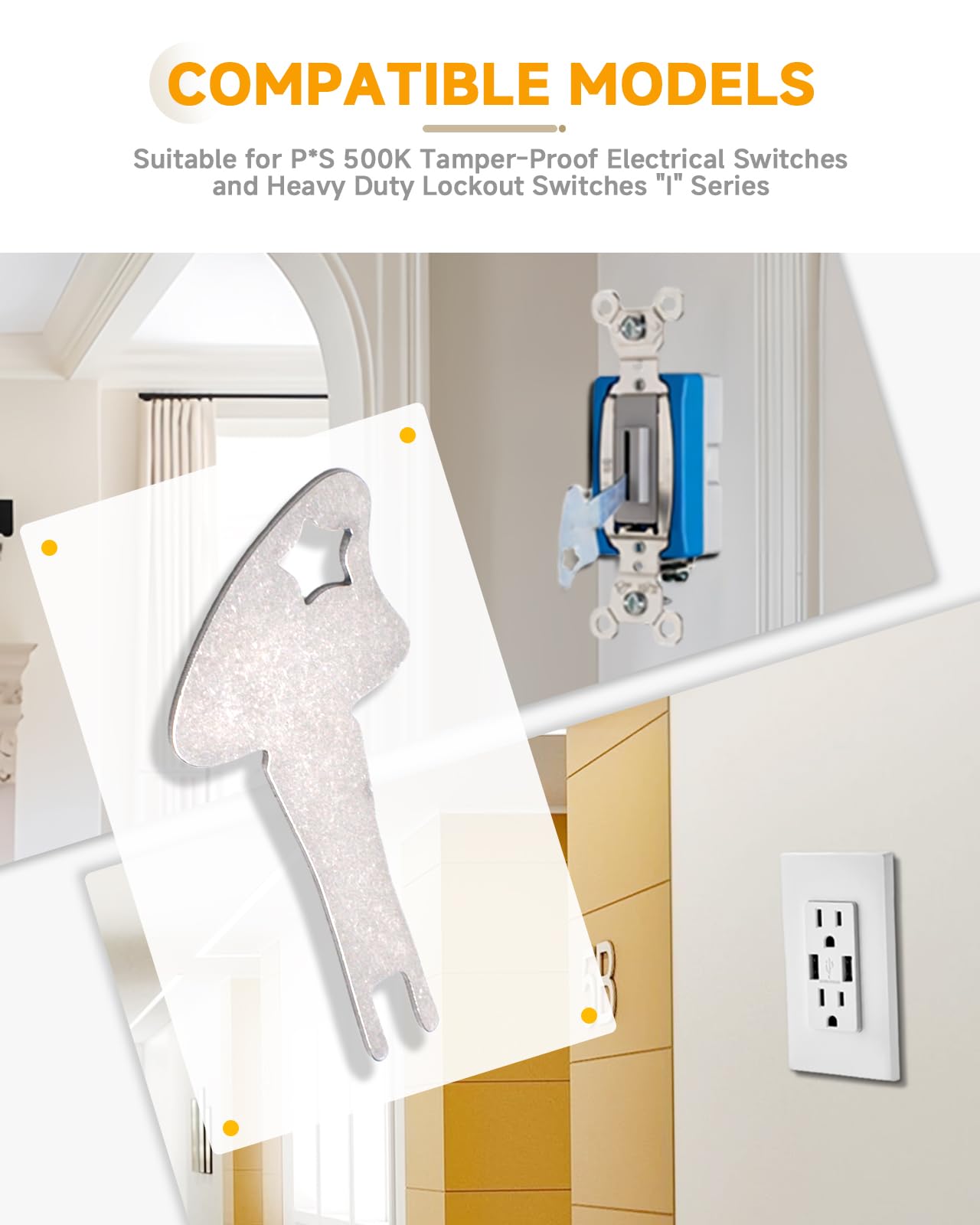 (3PCS) 500K Locking Switch Keys for Pass & Seymour 500K Tamper Resistant Electrical Switches and Heavy Duty Lockout Switches I Series - Tamper Resistant Light Keys, Lockout Light Switch Keys