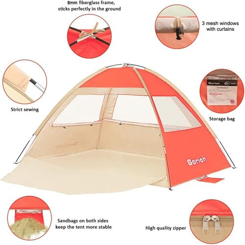 Gorich Beach Tent - UPF 50+ UV Protection Sun Shelter for 3-10 People | Lightweight & Easy Setup
