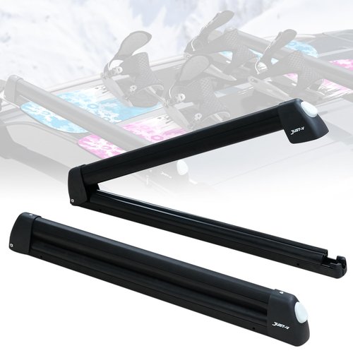 Just-V 33'' Aluminum Universal Ski Roof Rack Car Rack Carrier for Skis, Snowboards, Fishing Rods, Skateboards Easy to Use, Locking Fit Most Vehicles Equipped Crossbar (Black)