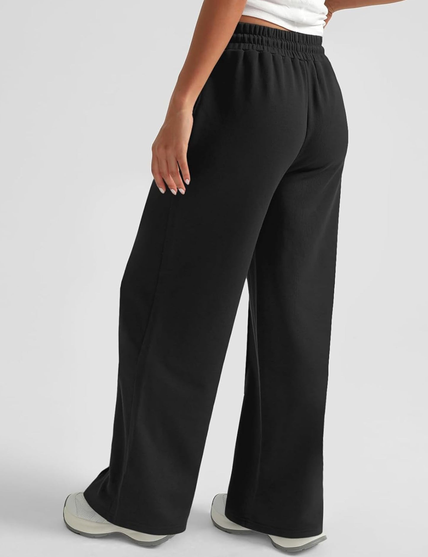 FSVABY Womens Baggy Wide Leg Athletic Track Sweatpants High Waisted Drawstring Workout Joggers with Pockets (Black, Small)