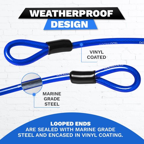 DocksLocks Weatherproof Straight Security Cable (5ft to 25ft Lengths) with Reinforced Looped Ends, Anti-Theft Protection for Kayaks, Bikes, Paddleboards, Outdoor Equipment, Bicycles and More 5ft