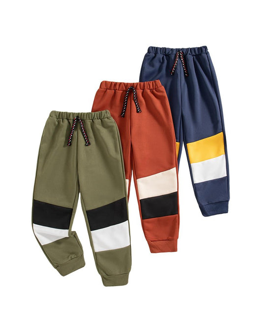 VEGGIEDOT Kids Boy Pants 3 Pack 6T 7T Little Boy Sweatpants Fall Winter Color Block Drawstring Elastic Boys Pants Red Blue Green Jogger Boys Sweatpants