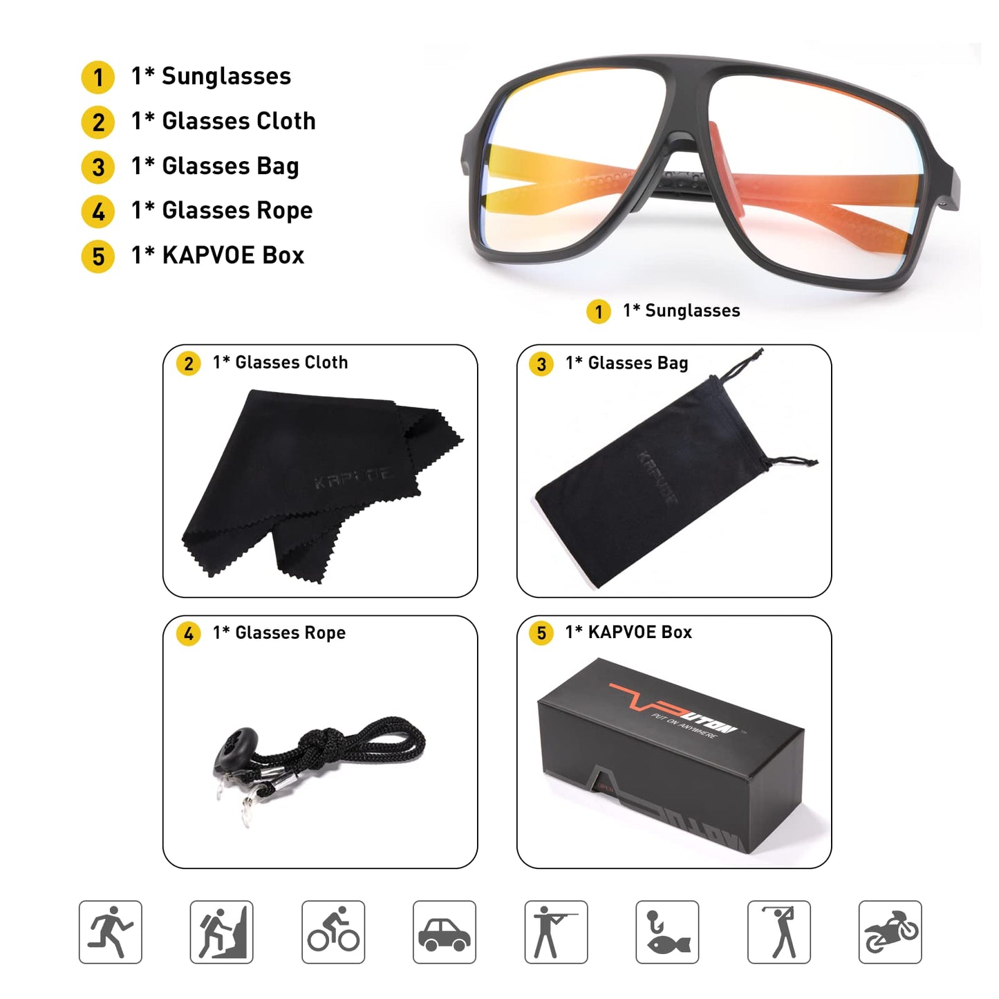 KAPVOE Photochromic Cycling Glasses for Men Women Sports Sunglasses MTB Biking Sunglasses UV Protection K64