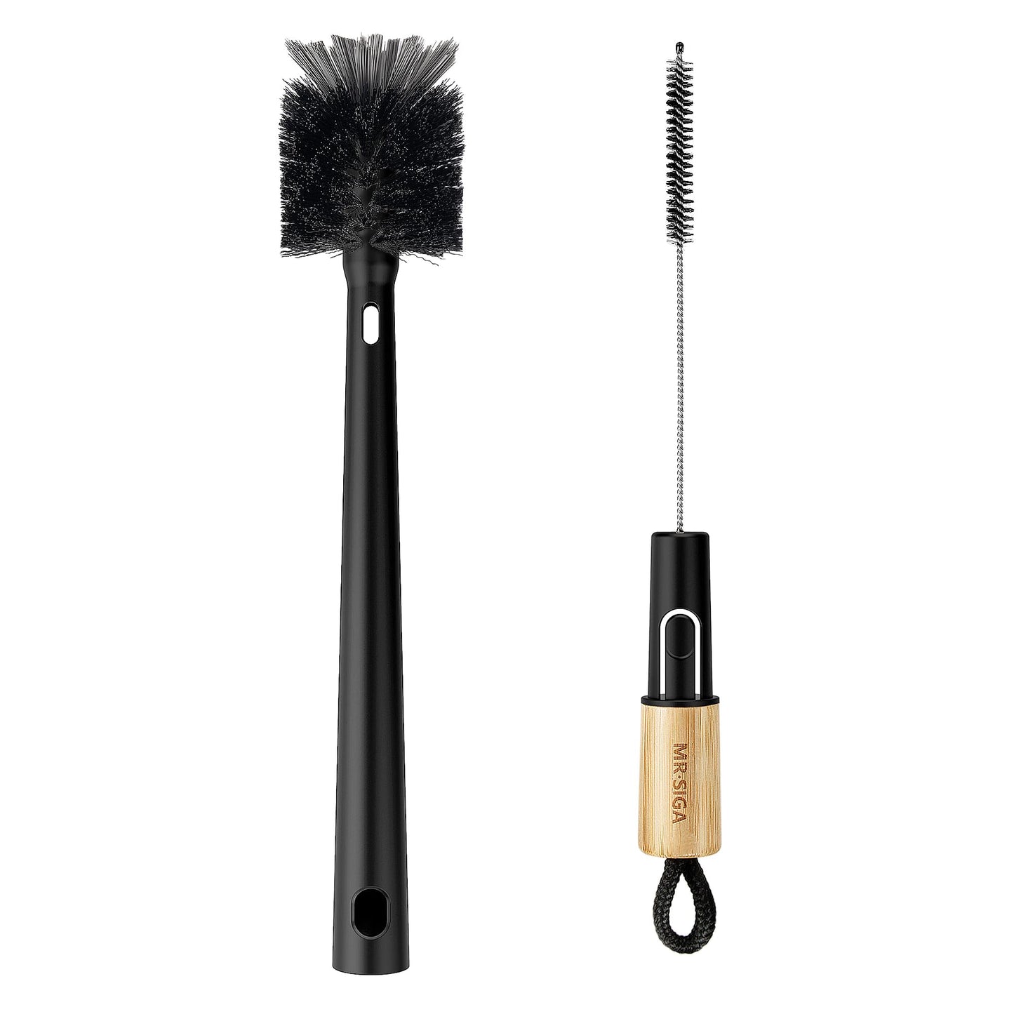 MR.SIGA Water Bottle Brush and Straw Cleaner Brush, Long Handle Bottle Cleaner Brush, 2 in 1 Bottle Cleaning Brush for Sports Bottles, Baby Bottles, Mugs, Straws, Black