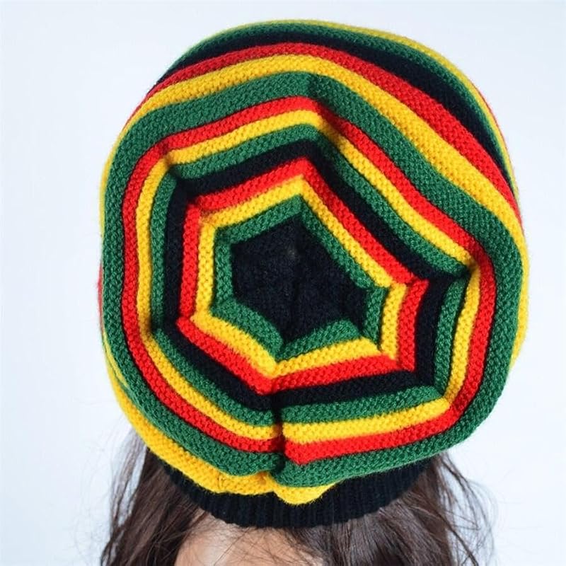 Women's Multi-Color Striped Jamaican Style Beanie - Comfortable Fit
