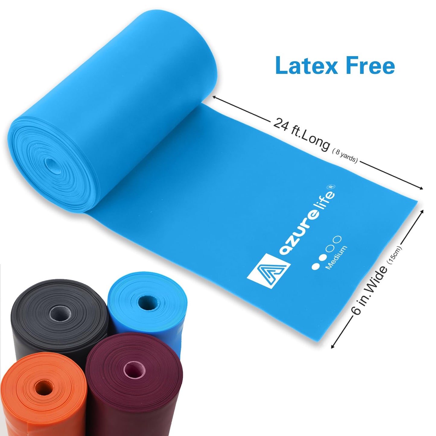 A AZURELIFE Professional 8 Yards Bulk Resistance Bands Rolls or 5,6,7 ft. Long Non-Latex Elastic Exercise Bands, Stretch Bands for PT, Yoga, Pilates, Rehab, at-Home or The Gym Workouts