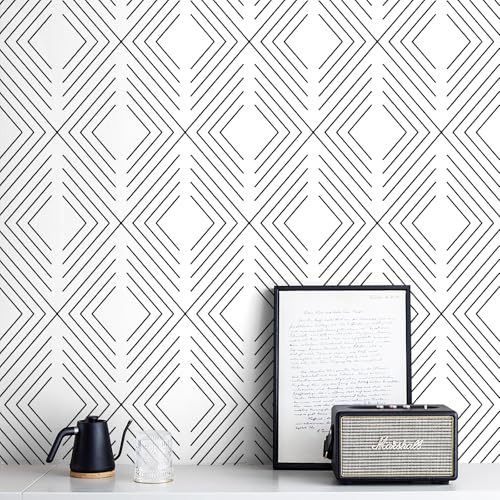 LiKiLiKi Peel and Stick Wallpaper Black and White Contact Paper Geometric Modern Wall Paper for Nursery Room Bedroom Bathroom Cabinets and Drawers Vinyl Roll Self-Adhesive Waterproof 17.3¡± x 118¡±