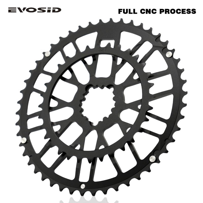 EVOSID Double Speed Road Bike Direct Mount Chainring 48-32T/46-30T, Bike Double Chainring Narrow Wide Chainwheel High Strength 7075 Aluminum Alloy CNC Integrated Molding for 8-12 Speed (48-32T)