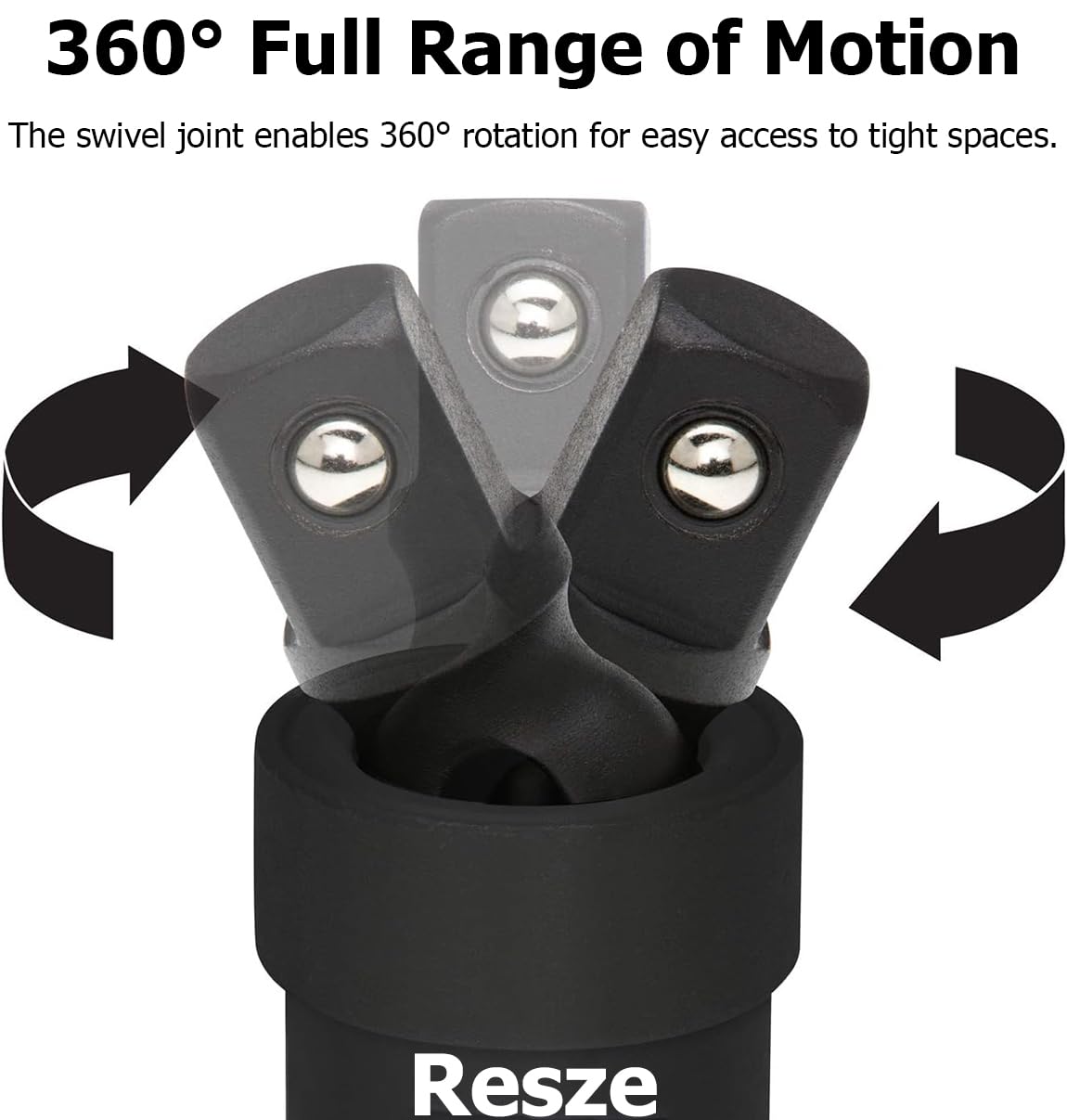 Resze 3PCS Universal Joint Swivel Socket Adapter Set (1/4", 3/8", 1/2"), 360° Rotating, Chrome-Plated Steel, Universal Fit, Anti-Slip Design - Heavy-Duty Automotive & DIY Mechanics Tool Kit