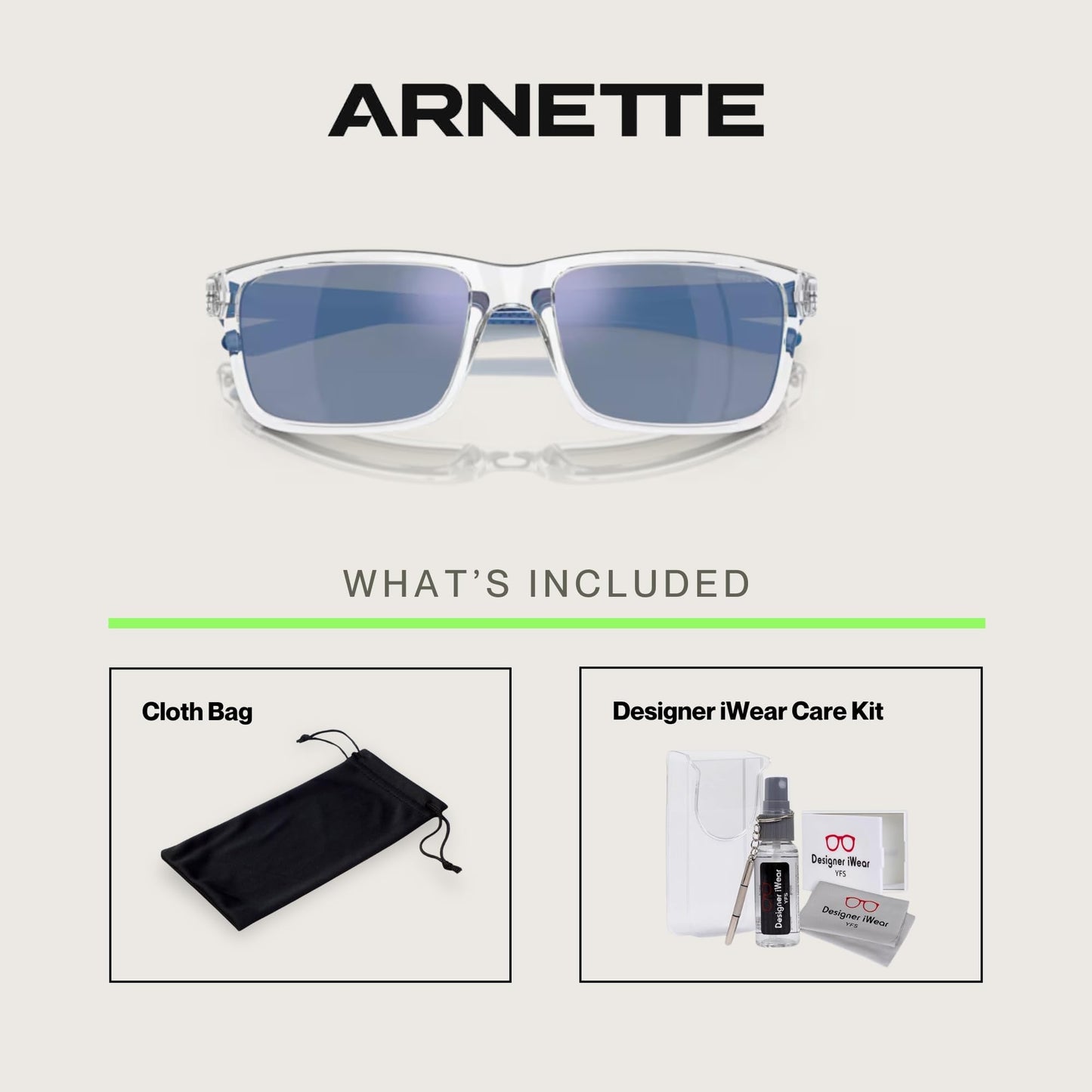 ARNETTE Mwamba AN4322 275522 57MM Crystal/Dark Grey Mirror Water Polarized Rectangle Sunglasses for Men +Bundle with Accessory Eyewear Kit