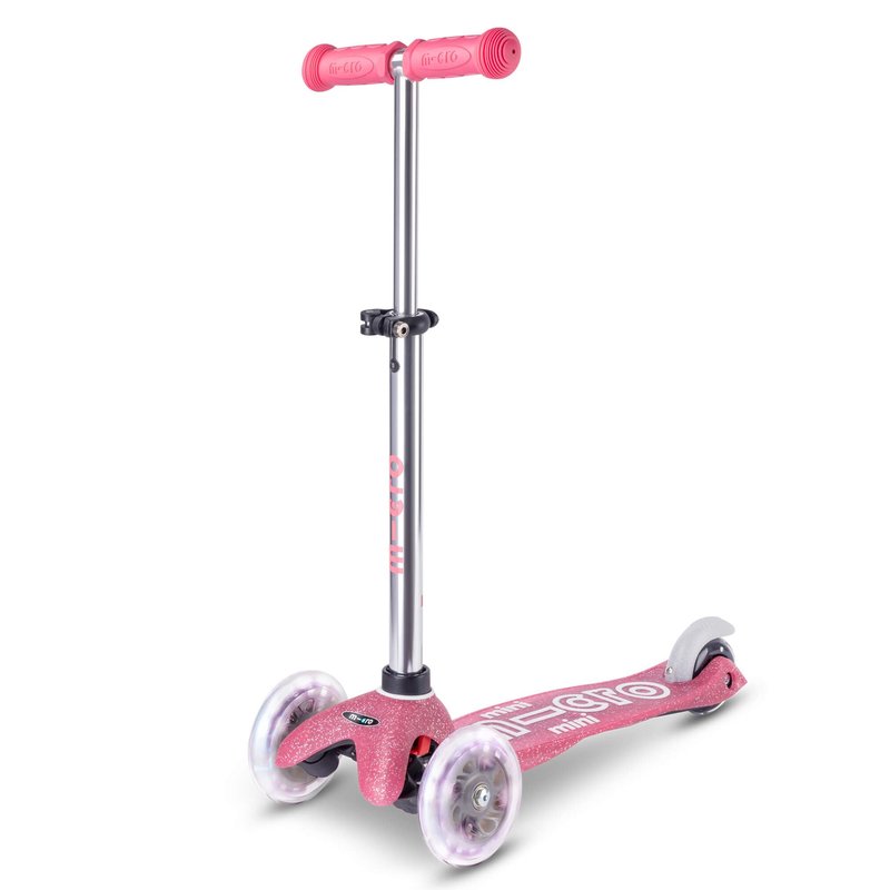Micro Kickboard | Mini Deluxe Glitter LED Scooter | Adjustable Handlebar | Lean-to-Steer | Lightweight | Three-Wheeled | Kids Ages 2-5 yrs (Glitter Pink)