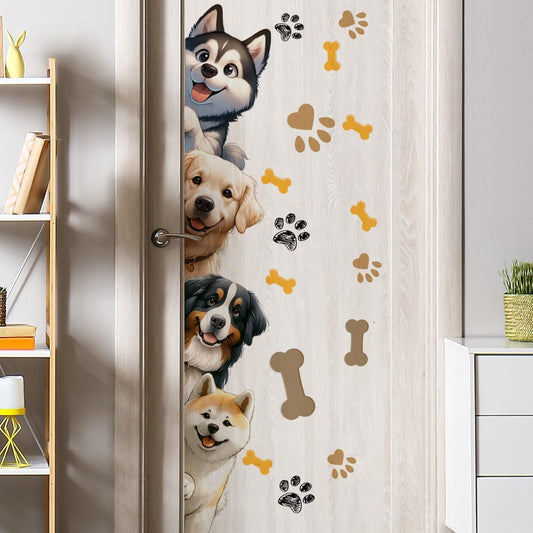 44.9 X 9.8 Inch Dog Door Decals Cartoon Animal Wall Sticker Dog Wall Decals for Nursery Playroom Bedroom Classroom Kindergarten Door Decor