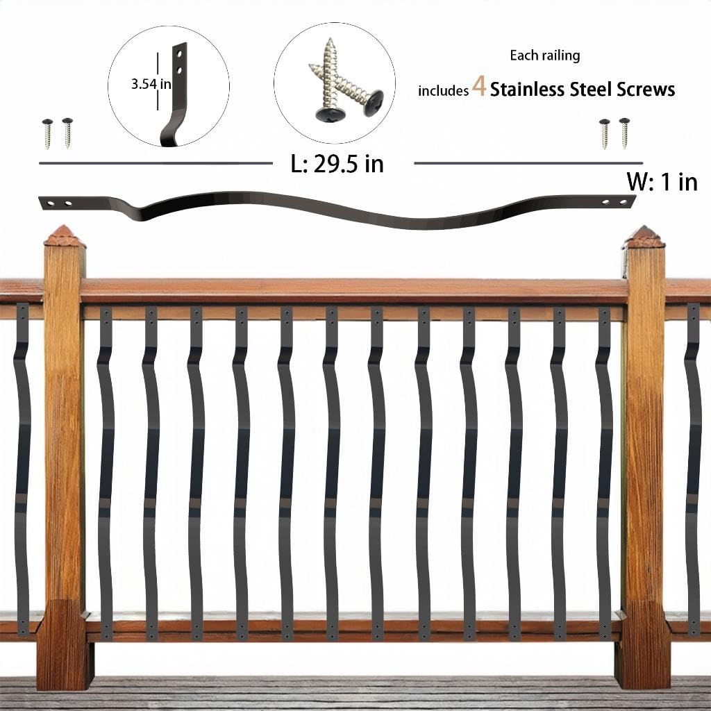 Hypergiant Iron Deck Balusters 30Pack 29.5" Inches Heavy Duty Deck Spindles Balusters with Screws,Metal Wave Arc Balusters for Outdoor Stair Porch,Deck Spindles Black Metal Outdoor Deck Railing