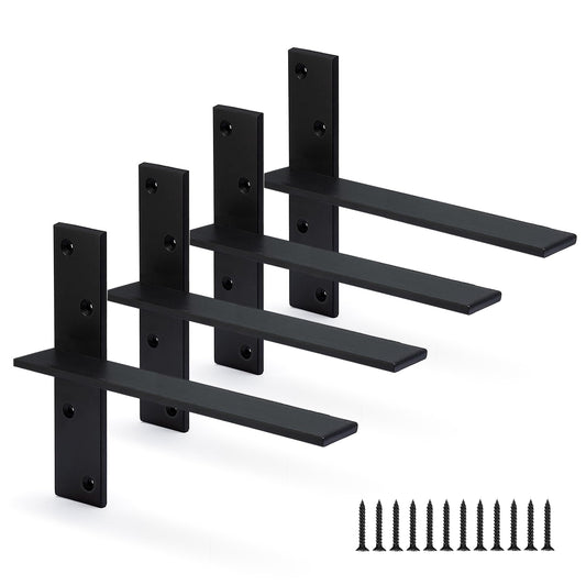 Floating Shelf Bracket 3/8" Thick Heavy Duty Shelf Brackets 4 Pack Free Hanging Countertop Support Bracket 10" Lx2.5 W Floating Wall Brackets for Cabinets, Granite, Dishwasher, Bench Seats Vanities