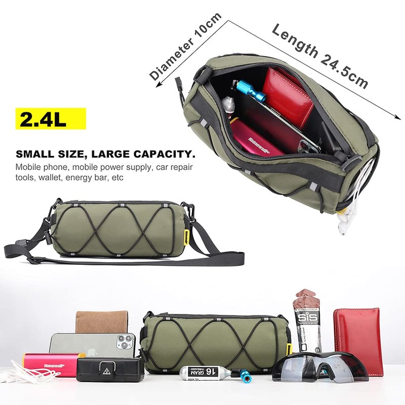 Rhinowalk Bike Handlebar Bag, Bicycle Front Bag Frame Storage Roll Bag Mountain Road Bikes Commuter Shoulder Bag Professional Cycling Accessories-Green