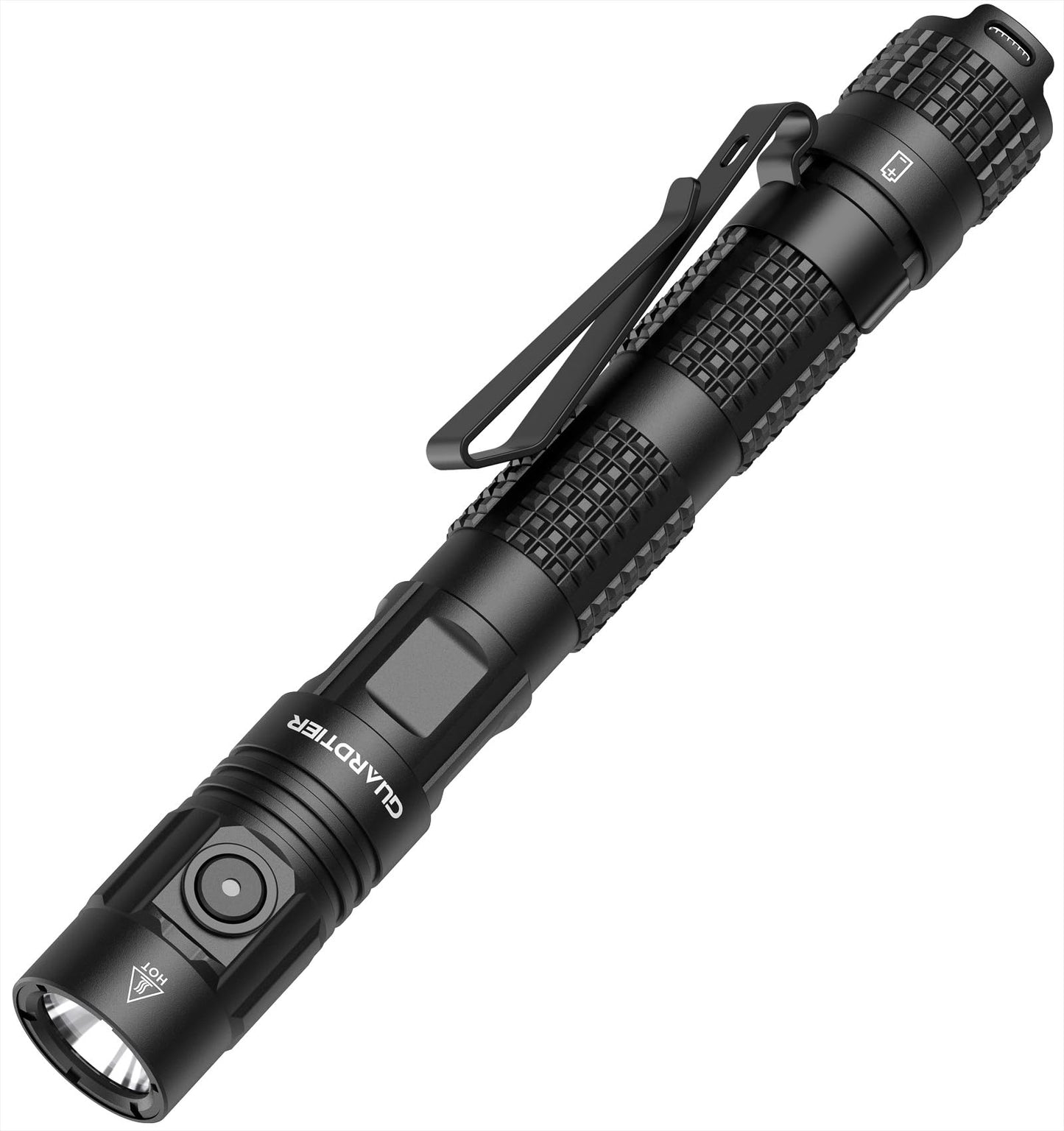 Guardtier ML70 Rechargeable Flashlight for Outdoor Working Camping/Emergencies/Outdoor Activities, Aluminum LED Tactical Penlight, USB-C, Tail Switch, 1500 Lumens, 5 Modes - Black, 6.1 in