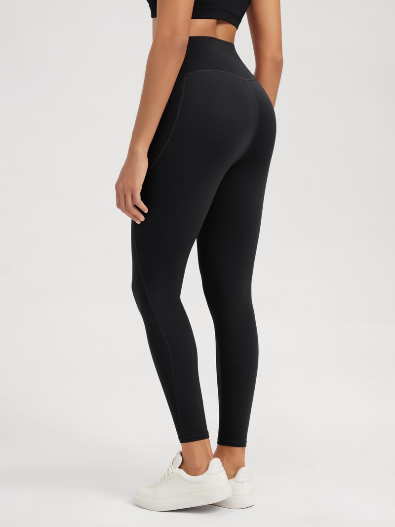 ODODOS Tummy Control 7/8 Compression Leggings for Women 25" High Waist Workout Yoga Pants with High-Positioned Pockets, Black, Large