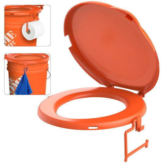 Orange Portable Toilet Seat for 5 Gal Buckets, Snap-on Lid for Adults, Camping, Hiking, Emergency, Car, Boat