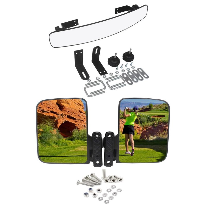 WLOOD Newest Golf Cart Mirrors,16.5"" Non-destructive installation Panoramic Golf Cart Rear View and Folding Golf Cart Side Mirrors for Club Car EZGO Yamaha, black