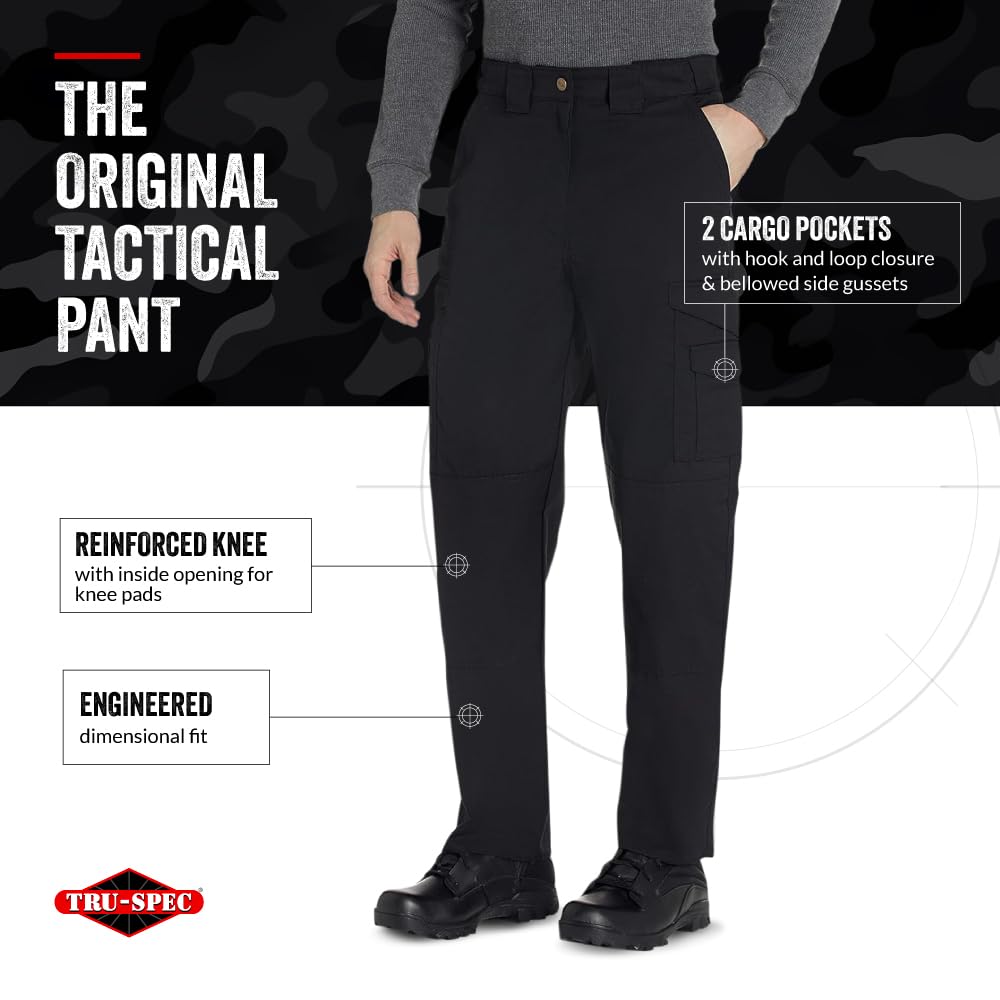 Tru-Spec 24-7 Original Tactical Pants for Men - Water-Resistant CCW Cargo Work Pants with Rugged Build and Knee Pad Openings - Black - 28W x 30L