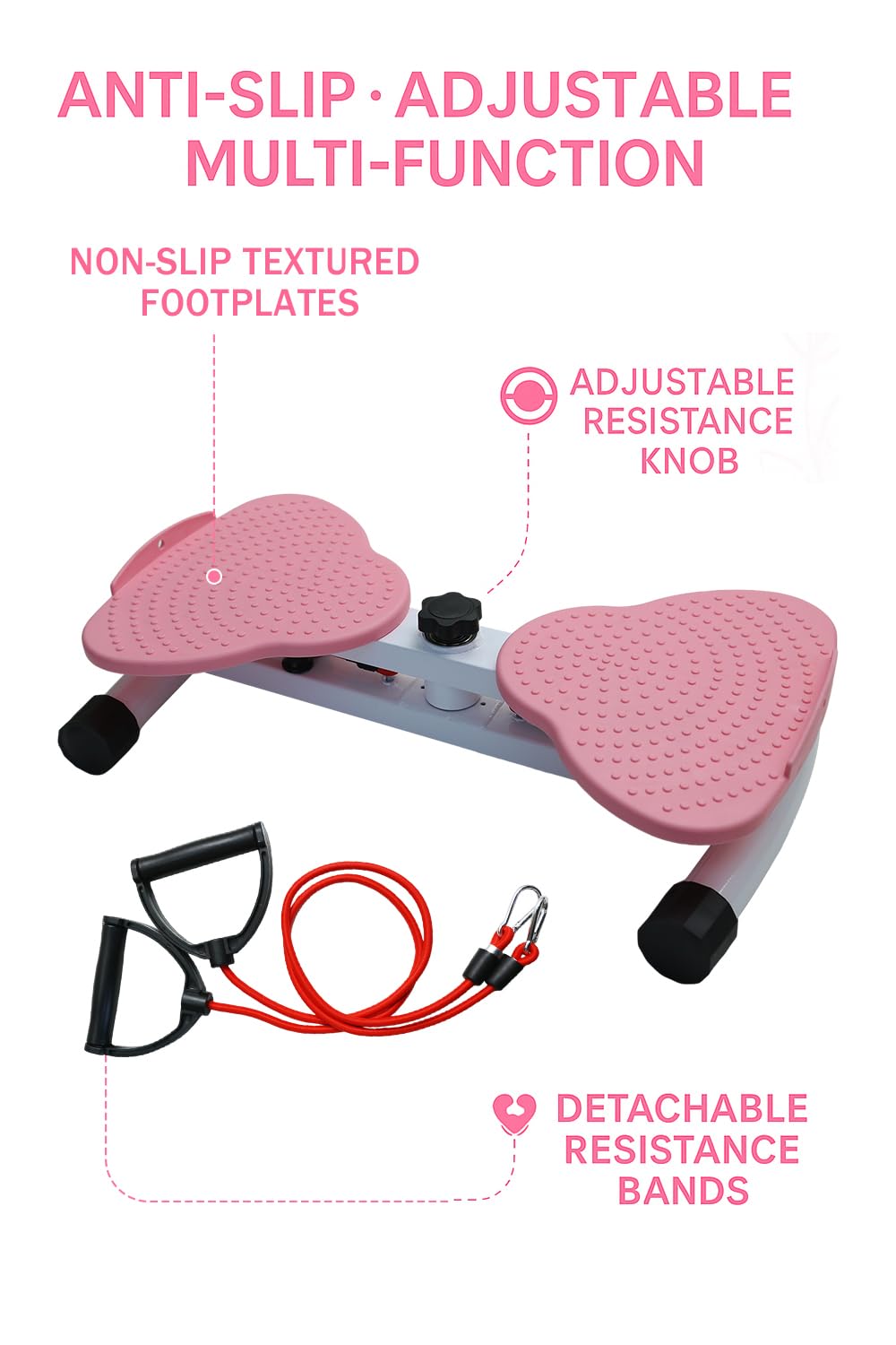 Waist Twister Machine Exercise, Adjustable Waist Twistting Fitness Tool with 300 lbs Weight Capacity, Abs Workout Equipment for Slim Waist and Core Ab Exercise, Noiseless Home Ab Twister Board for Women & Men, Pink