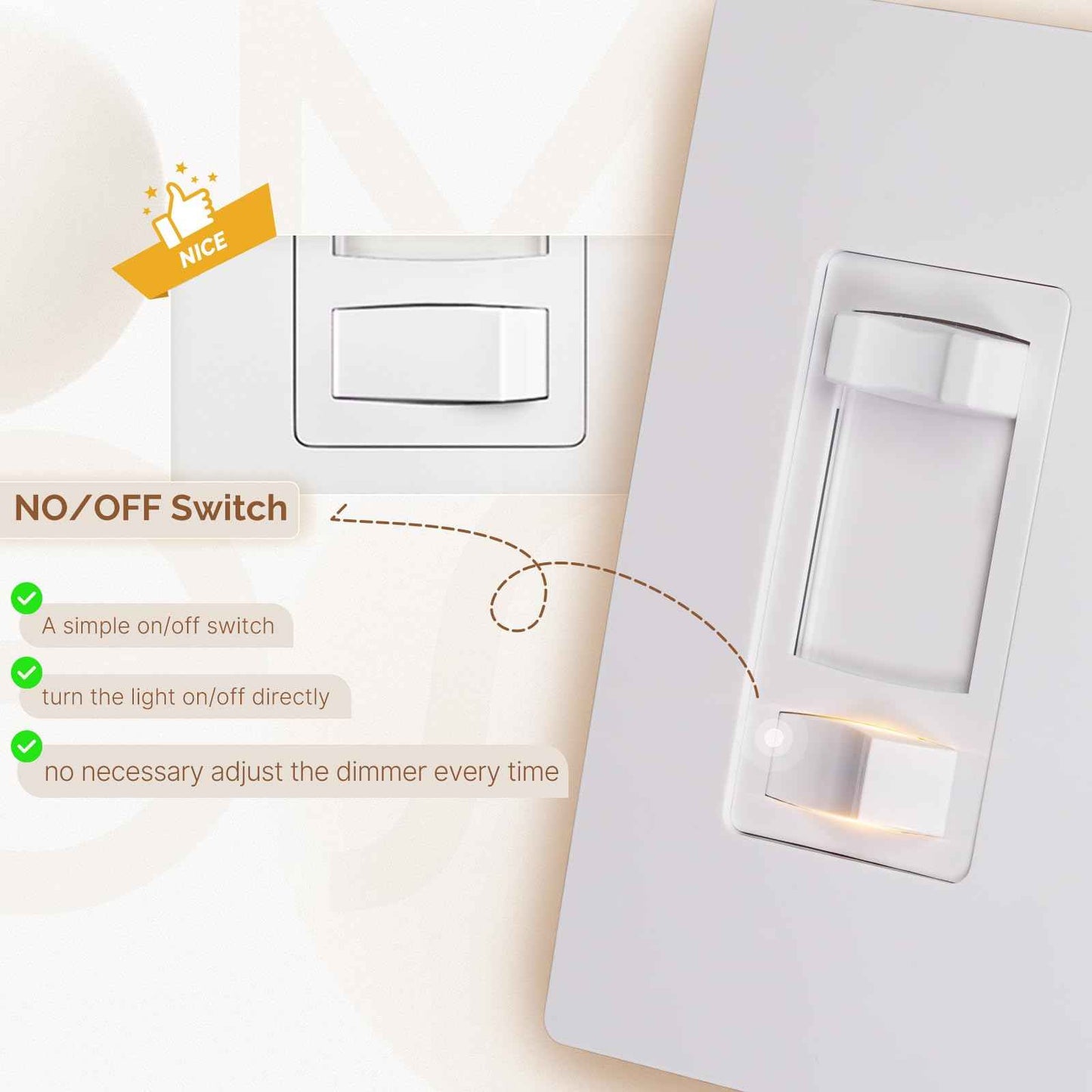 MOES Dimmer Light Switches 10pcs, 3 Way & Single Pole Dimmable Switch for LED,CFL,Incandescent,Halogen, 600Watt Max, ON/Off Switch with Dimming Slide, No Neutral Wire Required