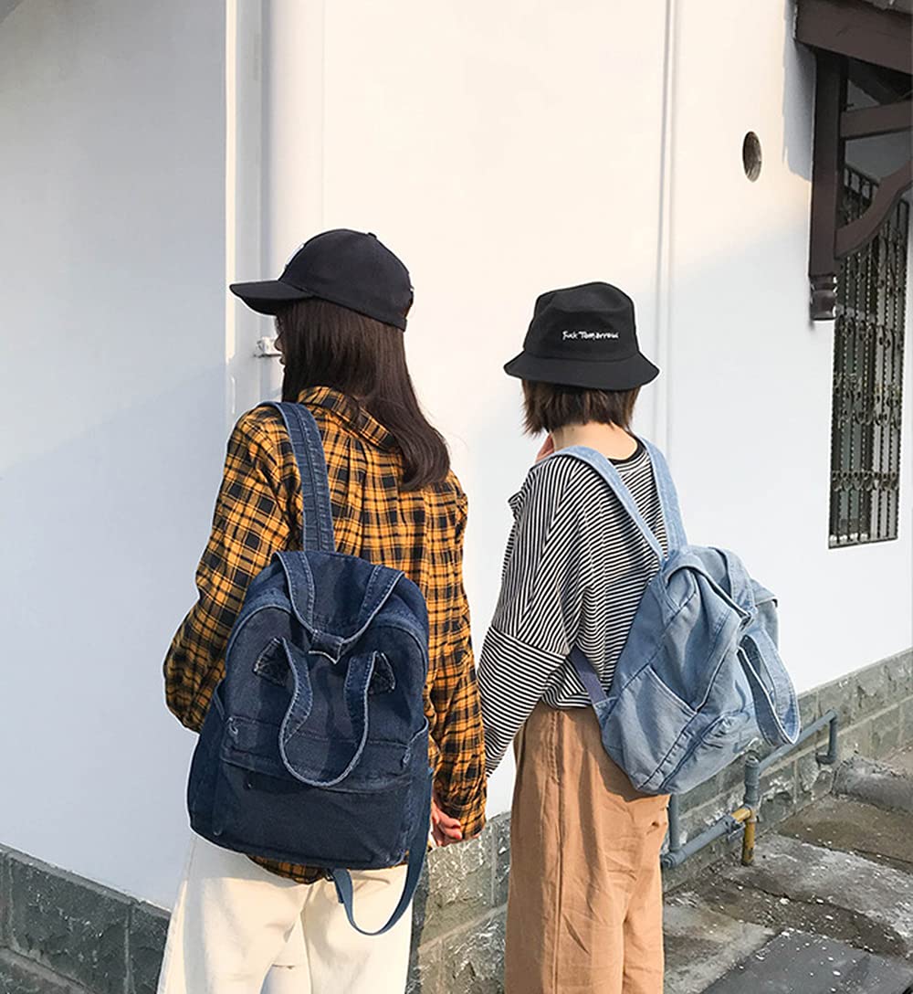 YunZh Denim Backpack Casual Style Lightweight Jeans Backpacks Classic Retro Travel Daypack