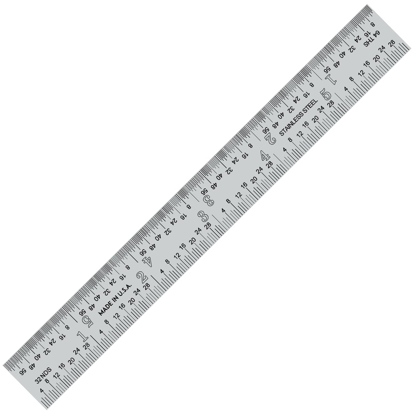 PEC Tools 6“ Rigid Steel Ruler, Precision Stainless Steel Ruler, 1/32” and 1/64" Graduations on Front, Decimal Equivalent Chart on Back. Made in USA.