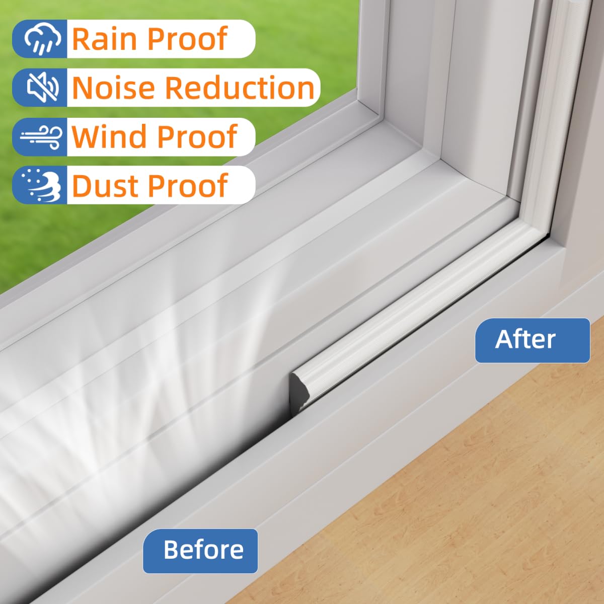 Kneelisa Wedge-Shape Window Weather Stripping Door Frame Seal Strip 118” White,Upgrade Black Foam,Soundproofing,Draft Stopper,Winter Insulation,Noise Blocker, Gap Filler for Exterior Front Door Side