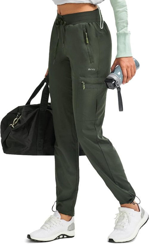 BVVU Women's Hiking Pants - Lightweight Quick-Dry Outdoor Cargo Joggers with Waterproof Zipper Pockets