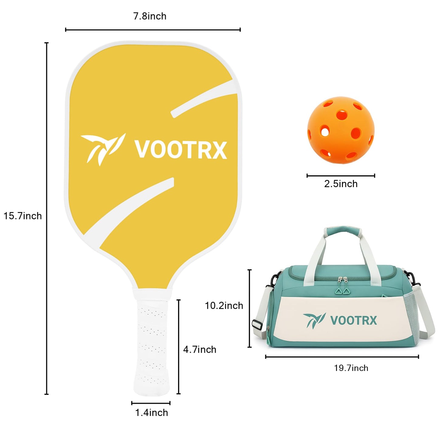 Pickleball Paddles Set of 4,8 Balls, 4 Colorful Fiberglass Pickleball Rackets, Carry Bag & Wristbands for Indoor and Outdoor Play