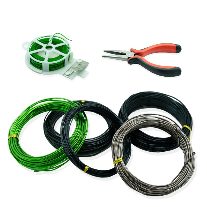 Bonsai Wire 7pcs-5 Rolls of Aluminum Bonsai Training Wire, Cutting Pliers and Plant Ties with Cutter 50 Meter Bonsai Tool Set, Adjustable Anodized Wire 1/1.5/2.0 mm for Bonsai Tree Training DIY Tools