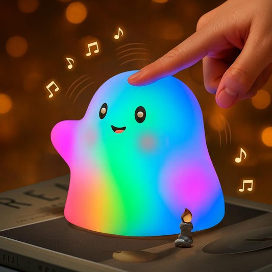 nextanG Halloween Ghost Night Light RGB – Touch Night Light for Kids, Rainbow Color-Changing,30-Min Timer,Sounds & Sleep Music, Squishy Silicone, USB Rechargeable, Nursery Decor, Ghost Light Decor