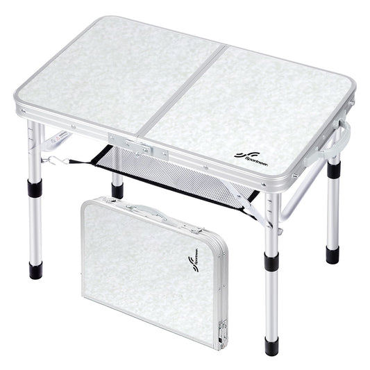 Sportneer Camping Table: Adjustable Height Small Folding Table 23.6" L x 15.7" W 2 Height with Mesh Layer - Compact & Portable Camping Essentials for Outdoor Camp Garden Picnic BBQ Dining Cooking