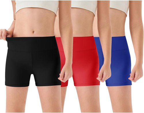 Haloumoning Girls Athletic Shorts - High Waisted Gymnastics & Yoga Biker Shorts | 3 Pack for Ages 5-14