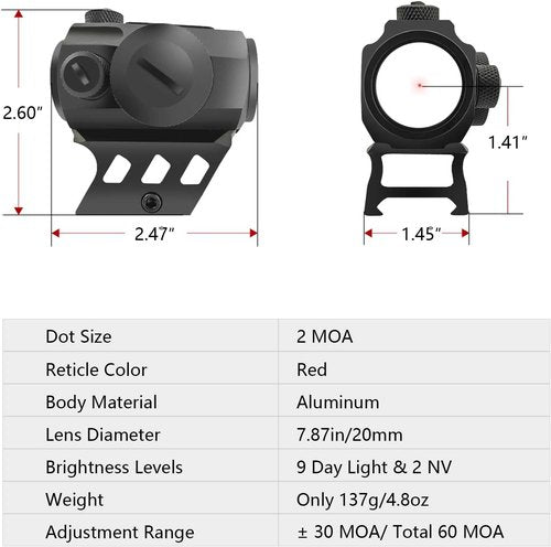 2MOA Red Dot Sight - Motion Awake Technology, 11 Brightness Levels, IPX7 Waterproof, 1000G Shockproof | 20mm Rail Mount