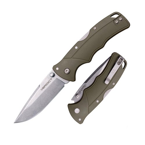 Cold Steel Verdict 3" 4116SS Spear Point Blade 4.25" GFN OD Green Handle Everyday Carry Tactical Folding Knife - Blister Pack
