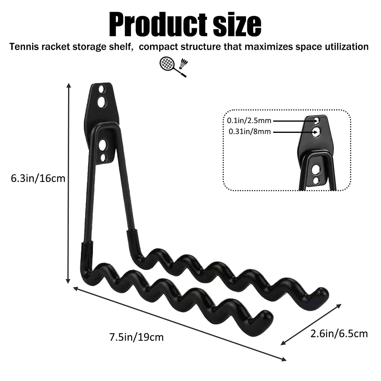 2 Pack Tennis Racket Holder, Wall Mounted Tennis Racket Storage Rack, Badminton Racket Stand for Badminton Rackets Tennis Rackets Table Tennis Rackets with Hardware and Anti-Scratch Silicone Tube