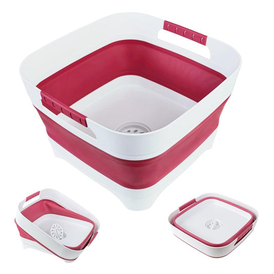 GIMWA 2.6 Gal(10L) Collapsible Camping Sink, Magenta Space-Saving Collapsible Dish Basin with Drain Plug for bottle washing, Collapsible Bucket for RV Essentials and Foot Soaking