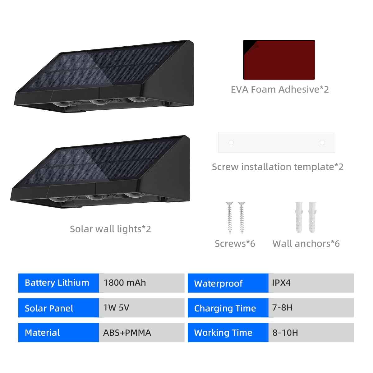 Solar Wall Lights Outdoor, 3 LED Lenses Fence Lights Solar Powered Outdoor Waterproof Warm White, Dusk to Dawn Exterior House Number Lighting for Porch, Patio, Balcony, Deck, Address Sign (2 Pack)