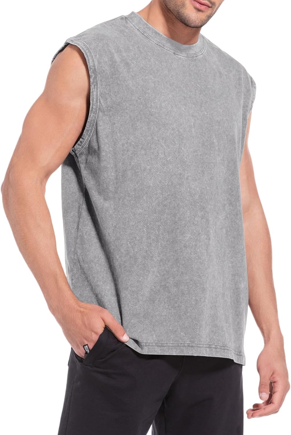 Wrenpies Sleeveless Muscle Cut Off Shirts - Acid Wash Cotton Gym Tank Tops for Men | Loose Fit Tees