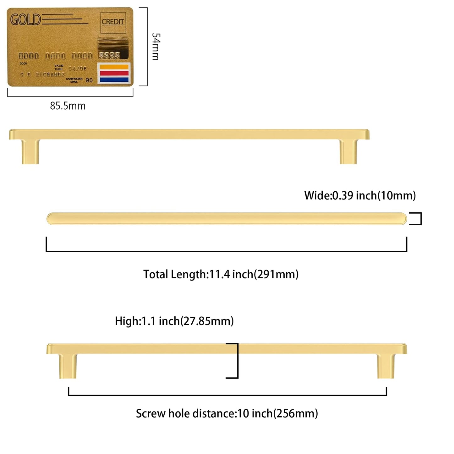 Amerdeco 10 Pack Brushed Gold Cabinet Pulls 10 Inch(256mm) Hole Center Drawer Pulls Cabinet Hardware Kitchen Cabinet Handles for Bathroom Dresser Pulls ZH0065